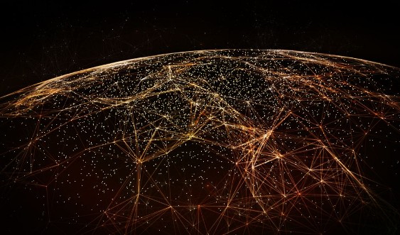 Picture of Global International Connectivity BackgroundConnection lines Around Earth Globe Futuristic Technology  Theme Background with Light Effect