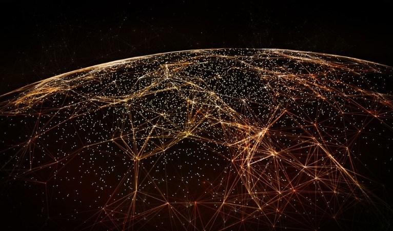 Picture of Global International Connectivity BackgroundConnection lines Around Earth Globe Futuristic Technology  Theme Background with Light Effect