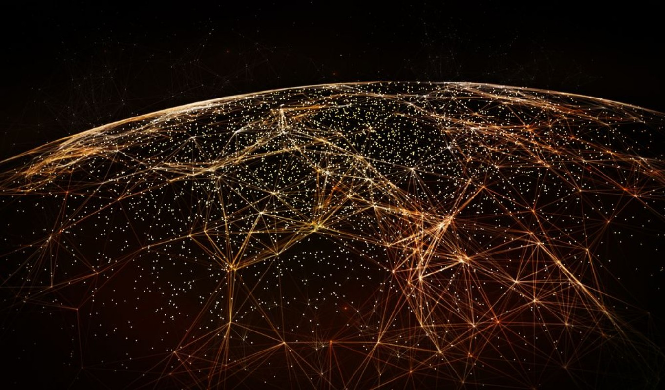 Picture of Global International Connectivity BackgroundConnection lines Around Earth Globe Futuristic Technology  Theme Background with Light Effect