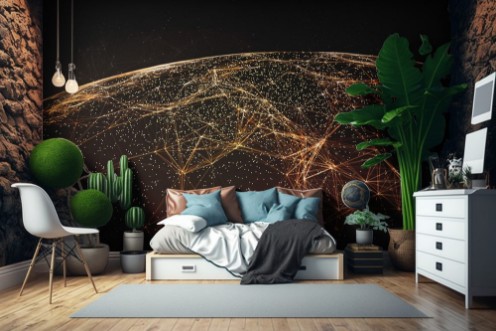 Picture of Global International Connectivity BackgroundConnection lines Around Earth Globe Futuristic Technology  Theme Background with Light Effect
