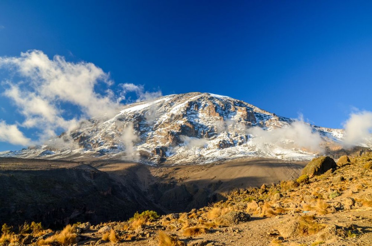 Picture of Stunning evening view of Kibo with Uhuru Peak 5895m amsl highest mountain in Africa at Mount KilimanjaroKilimanjaro National Parkseen from Karanga Camp at 3995m amsl Snow and glaciers on summit