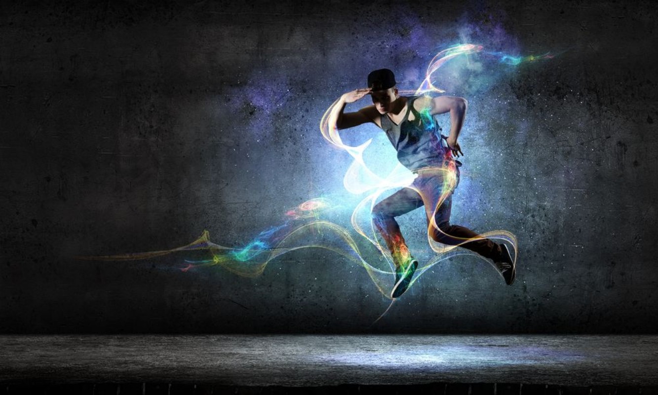 Afbeeldingen van B-boy performing some moves  Mixed media