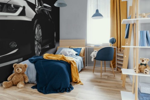 Picture of New black metallic sedan car in spotlight Modern desing brandless