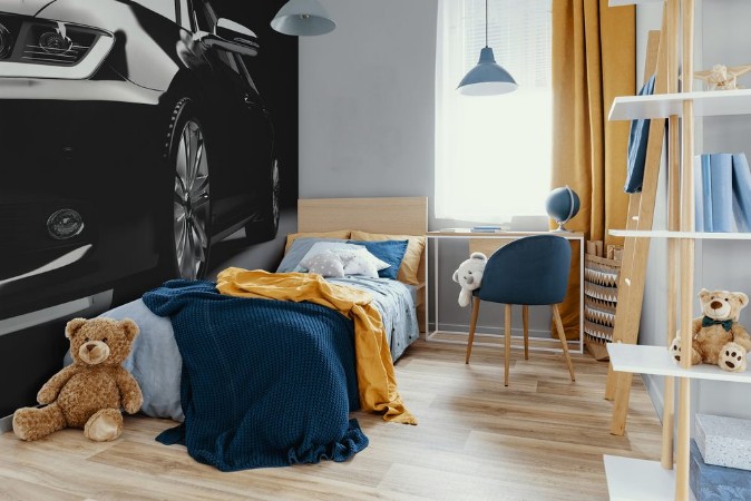 Picture of New black metallic sedan car in spotlight Modern desing brandless