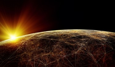 Bild på Global International Connectivity BackgroundConnection lines Around Earth Globe Futuristic Technology  Theme Background with Light Effect 3d illustration