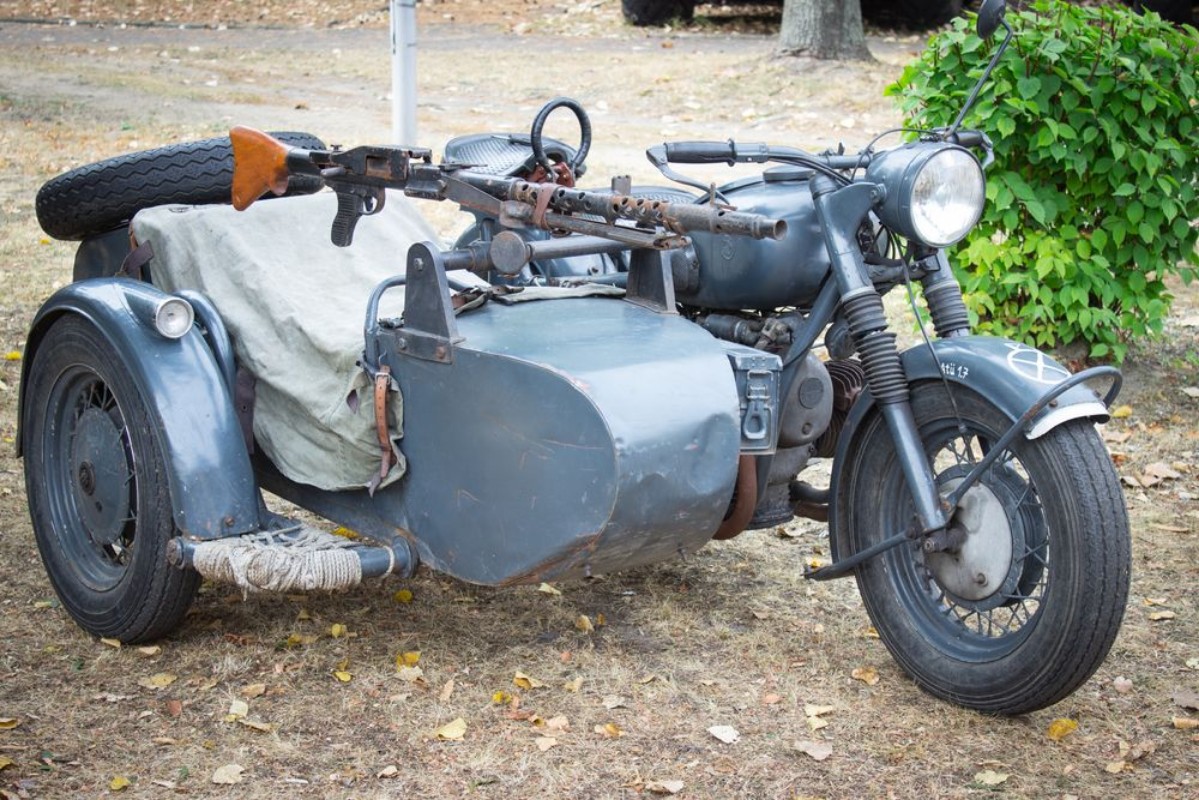 Picture of Poland Poznan -October 1 2016 Military motorcycle with a mounted machine gun MG 42