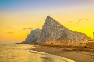 Picture of View on Gibraltar rock at sunset from beach in La Linea de la Concepcion Andalusia Spain