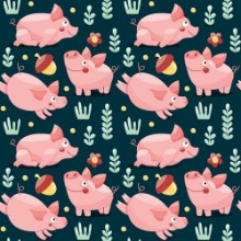 Image de Seamless pattern with pigs plants and acorn