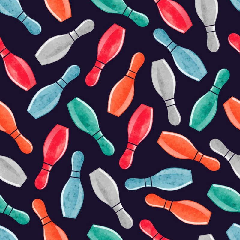 Picture of Seamless pattern with colorful watercolor bowling pins on dark Vector bowling background