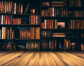 Picture of Blurred Image many old books on bookshelf in library