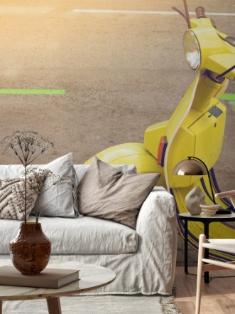 Picture of Detail of old vintage scooter parked on the street in Barcelona Spain