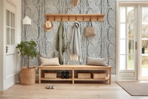 Afbeeldingen van Grey knitted textured background with a pattern closeup