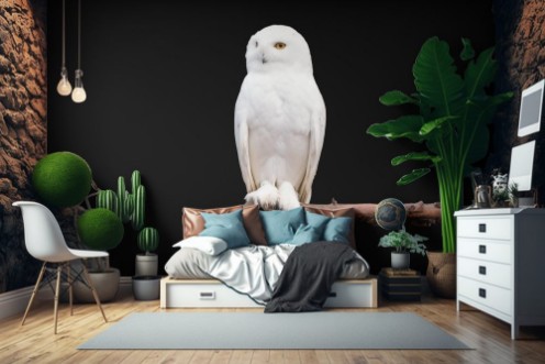 Bild på Schneeeule auf dem Ast Bubo scandiacus