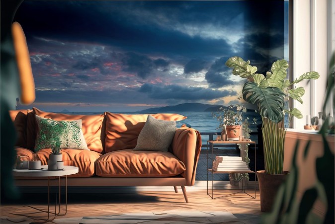 Picture of A colourful cloudy morning sky over the south china sea and  islands of the coast of Nha Trang central Vietnam