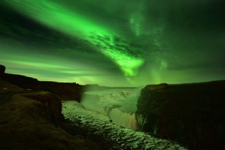 Image de Polarlichter ber dem Gullfoss  Island 