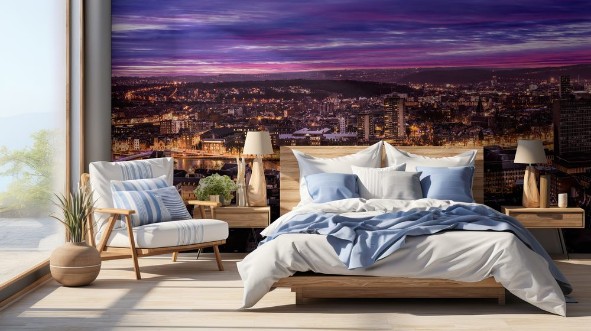 Picture of Cityscape from Mountain de Bueren in Liege Belgium at dusk The river Maas leads through the scenery