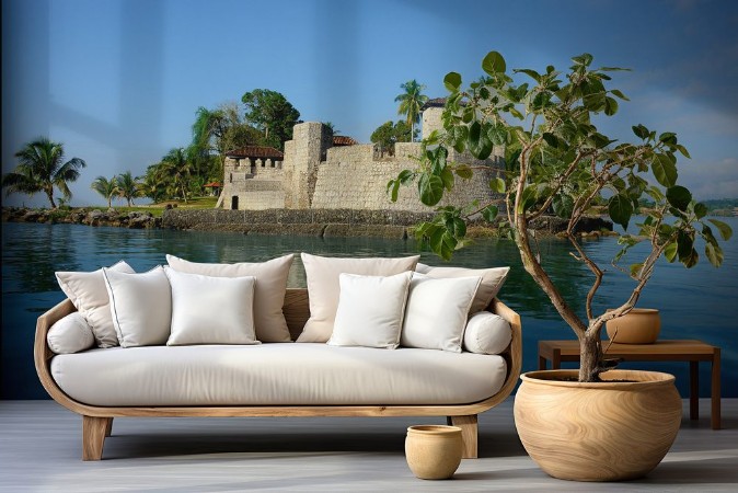 Afbeeldingen van Spanish colonial fort the Castillo de San Felipe de Lara  on Rio Dulce in Guatemalan city Livingstone