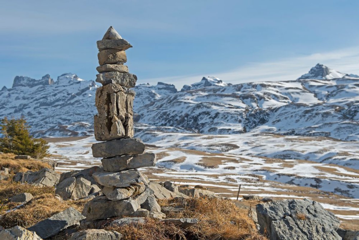 Picture of Steinmannli in Winterlandschaft auf Melchsee-Frutt Obwalden Schweiz