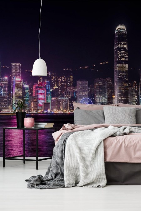 Afbeeldingen van Hong Kongs skyline om natten