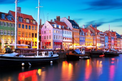 Picture of Evening scenery of Nyhavn in Copenhagen Denmark