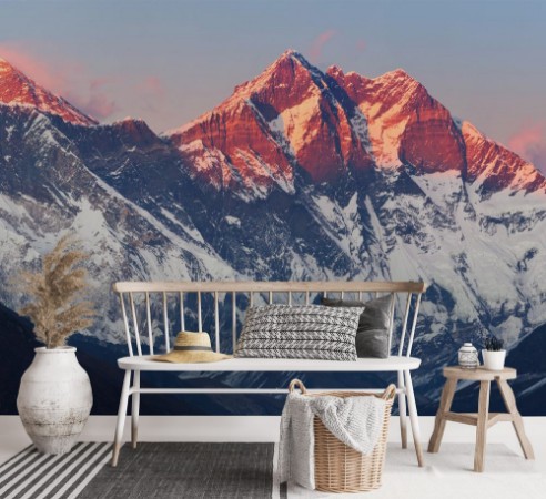 Afbeeldingen van Panoramic view of Nepalese Himalayas in Solukhumbu District Sagarmatha National Park at sunset Nuptse peaks Everest Lhotse 