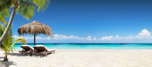Picture of Chairs And Umbrella In Tropical Beach - Seascape Banner