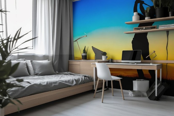 Attēls Silhouette golfer playing golf during beautiful sunset