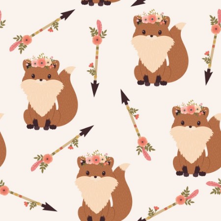 Afbeeldingen van Fox in a floral wreath seamless wallpaper