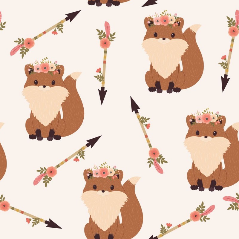 Afbeeldingen van Fox in a floral wreath seamless wallpaper