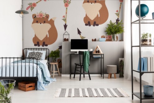 Afbeeldingen van Fox in a floral wreath seamless wallpaper