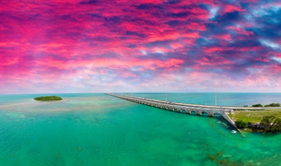 Picture of Florida Keys Bridge beautiful sunset aerial view