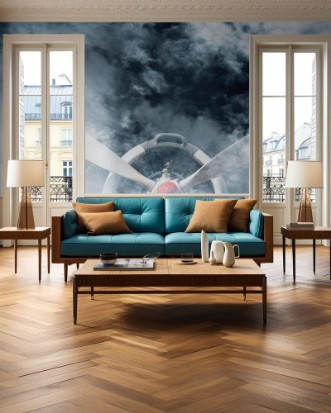 Image de Vintage airplane propeller with radial engine on Cloud overcast weather