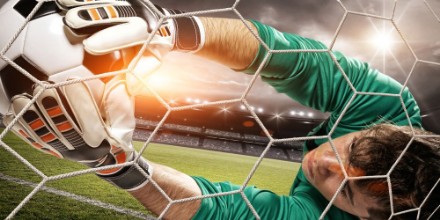 Picture of Goalkeeper catches the ball in the stadium