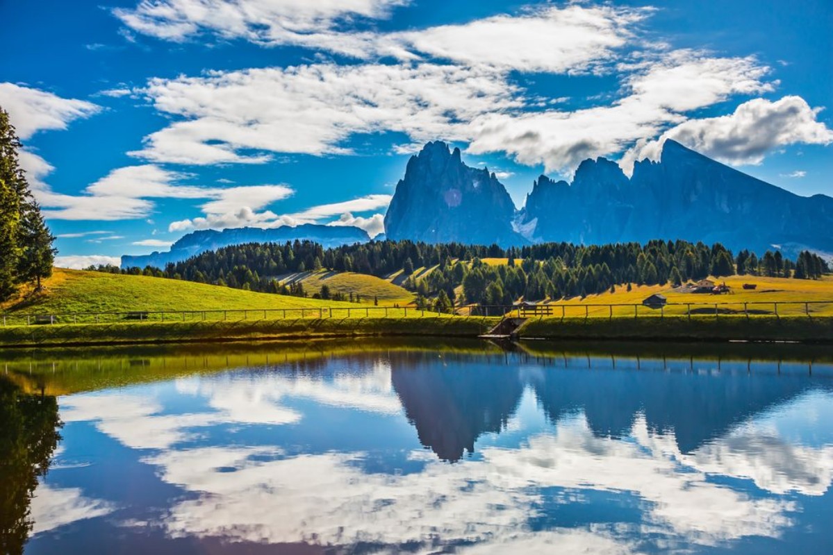 Picture of The lake reflects the jagged rocks