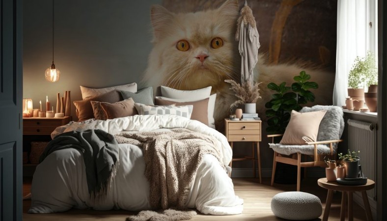 Afbeeldingen van Brown alert persian cat sitting on the concrete floor looking toward camera