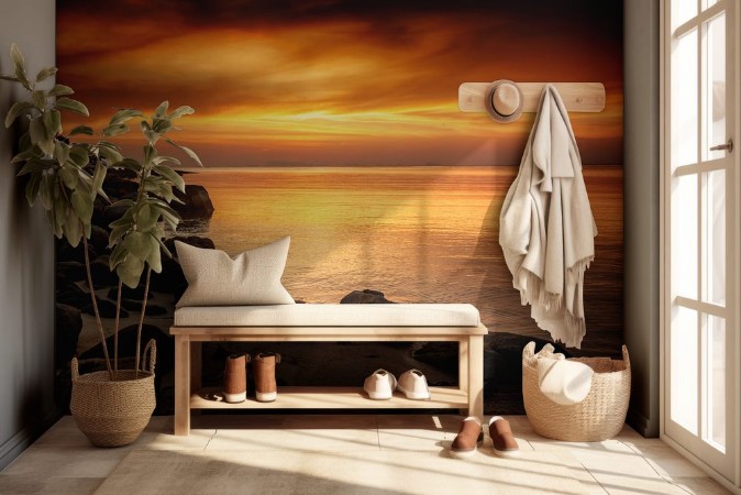 Bild på A beautiful rocky beach at sunset