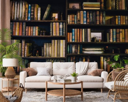 Obrazek Blurred Image many old books on bookshelf in library