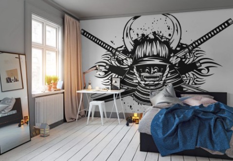 Image de Samurai helmet and crossed katana and saya