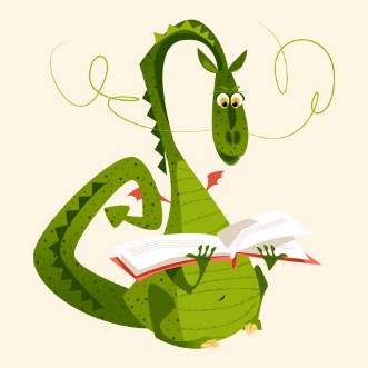 Bild på Dragon sitting and reading a book Diada de Sant Jordi the Saint Georges Day Traditional festival in Catalonia Spain 
