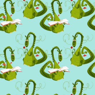 Image de Dragons with a flower and a book Diada de Sant Jordi the Saint Georges Day Seamless background pattern 