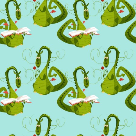 Picture of Dragons with a flower and a book Diada de Sant Jordi the Saint Georges Day Seamless background pattern 