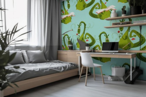 Image de Dragons with a flower and a book Diada de Sant Jordi the Saint Georges Day Seamless background pattern 