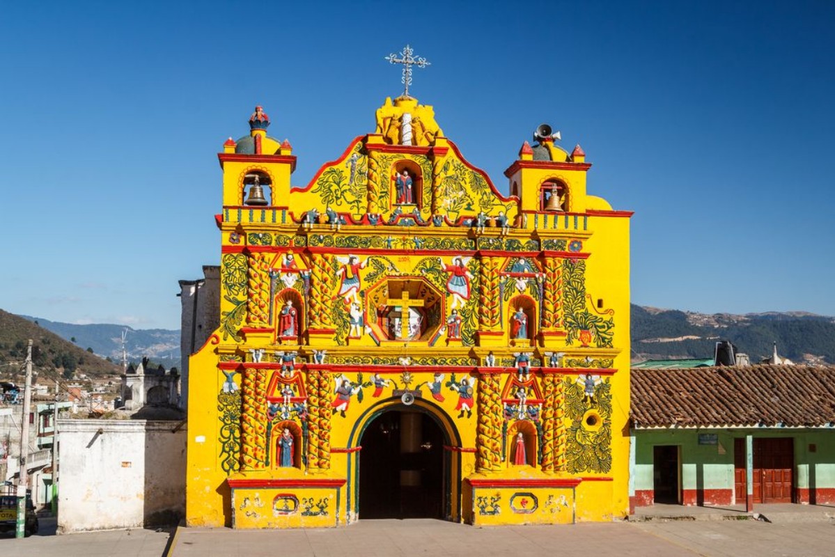 Picture of Church facade in San Andres Xecul town Guatemala