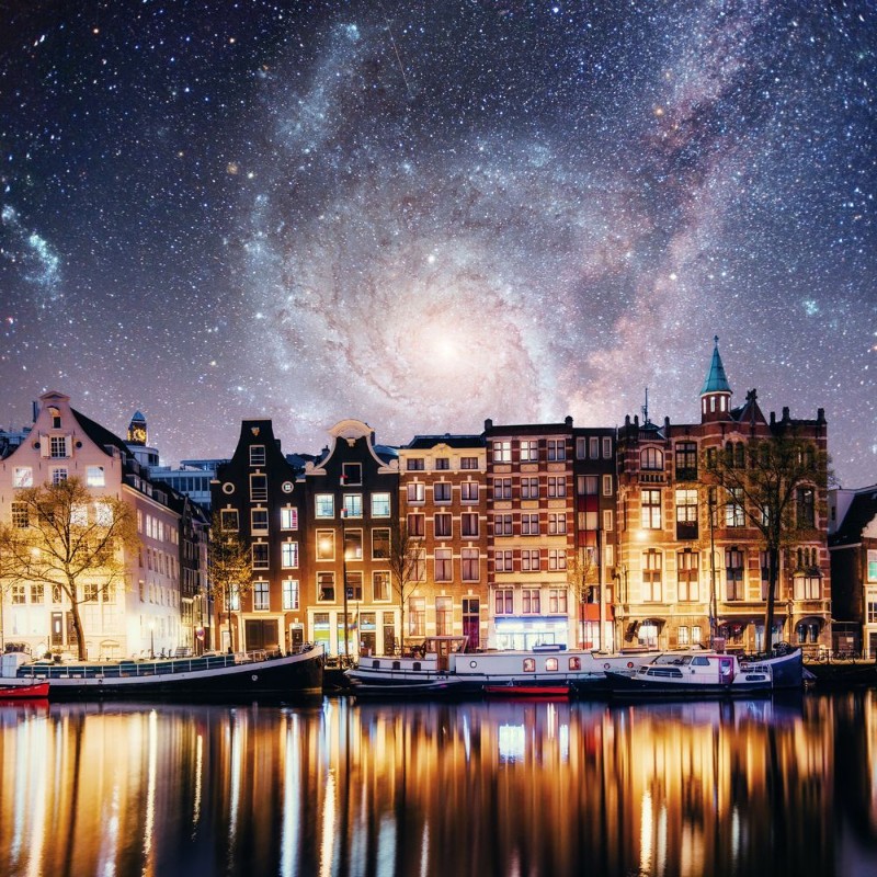 Picture of Beautiful night in Amsterdam  illumination of buildings an
