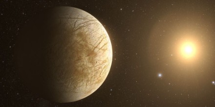 Bild på A rendered Image of the Jupiter Moon Europa on a starry background