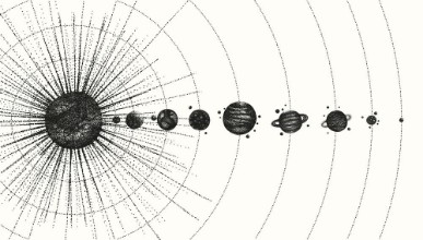 Bild på Solar system in dotwork style planets in orbit vintage hand drawn illustration
