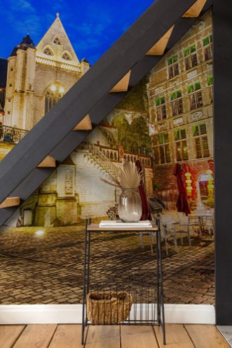 Picture of GENT BELGIUM - MARCH 2015 Tourists visit ancient medieval city at night Gent attracts more than 1 million people annually