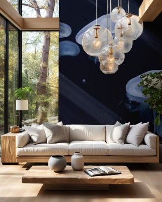 Afbeeldingen van Glowing jellyfish close-up in the aquarium