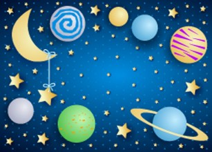 Pilt Sky by night with moon planets and copy space
