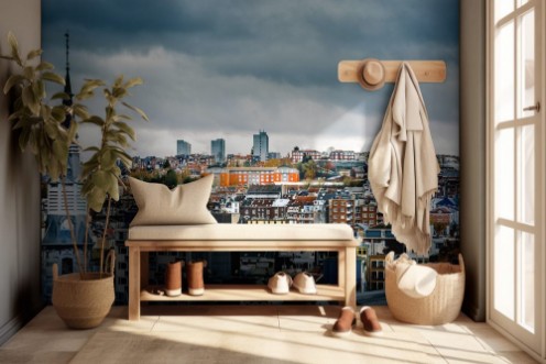 Picture of Tower of Notre-Dame des Rcollets church and cityscape of Verviers with a dramatic sky